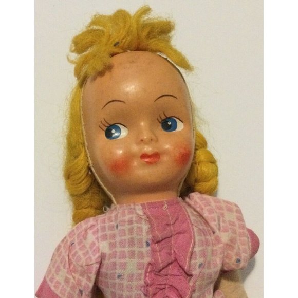 Vintage 17” Cloth Sawdust Doll Celluloid Hand Painted Face Jointed Legs - Picture 4 of 8